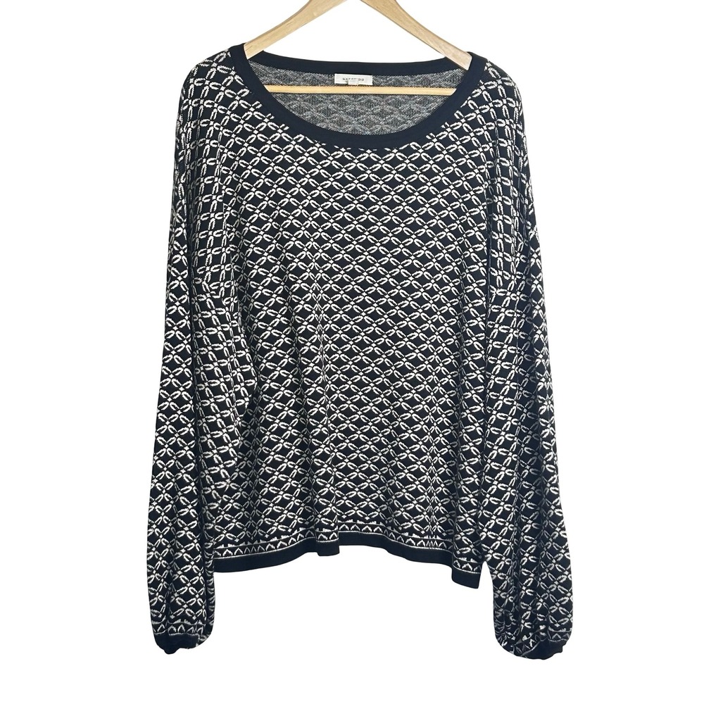 MAX STUDIO‎ Geometric Print Sweater Size XL Balloon Sleeve Oversized Luxe